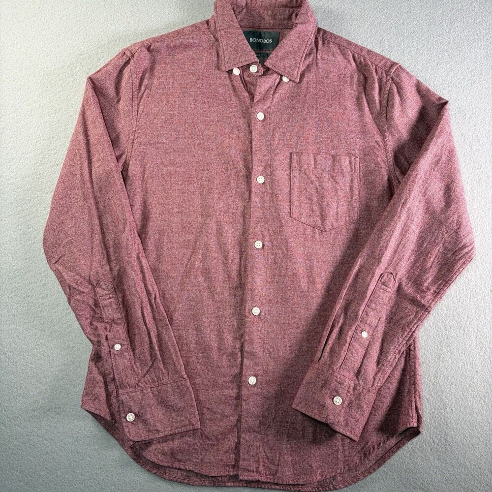 Bonobos Men's Slim-Fit Button Up Flannel Shirt Burgundy Size Medium S Short